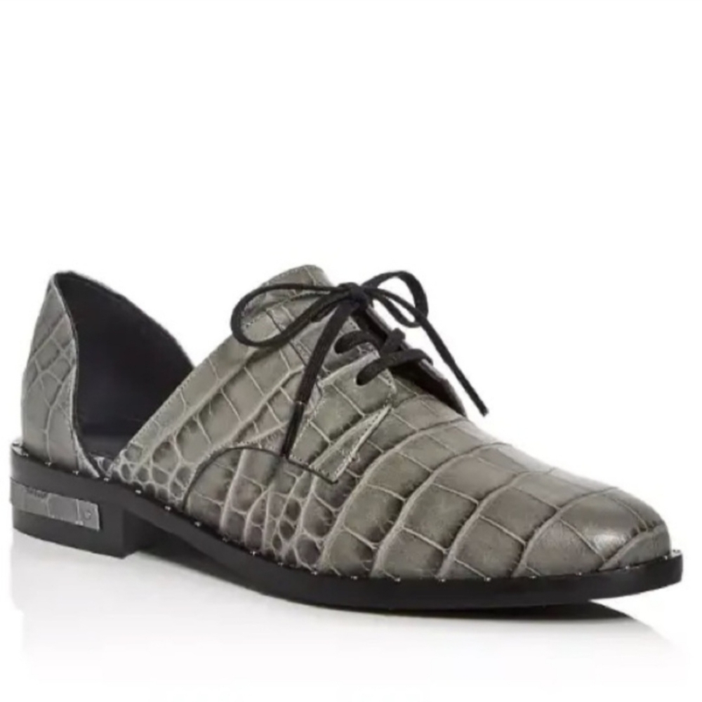 Freda Salvador Wit Grey Crocodile Croc Embossed D' Orsay Oxford Loafers Flats 7
